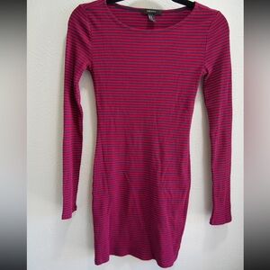 Forever 21 Red and Blue Striped Midi Long Sleeve Dress